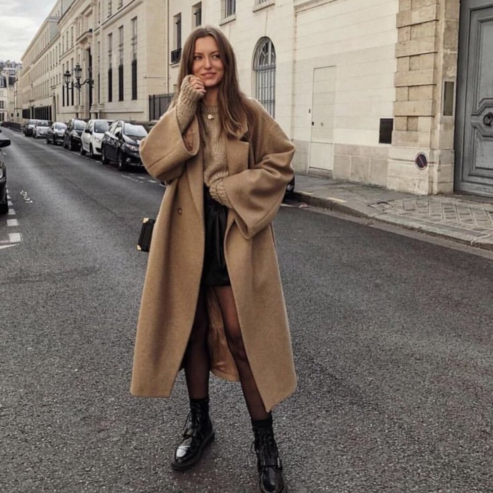 H&M Beige Camel 100% Wool Tan Oversized Coat Bloggers Eu 34 UK 6/8 US 4 6 8 10